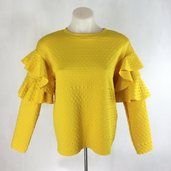 SHEIN Polka Dot Embossed Layered Ruffle Sleeve Top - Picture 1 of 8